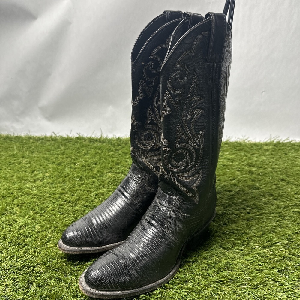 Vintage Justin Roper Women Size 6B Black Teju Lizard Cowboy Boots 41097 1654 USA